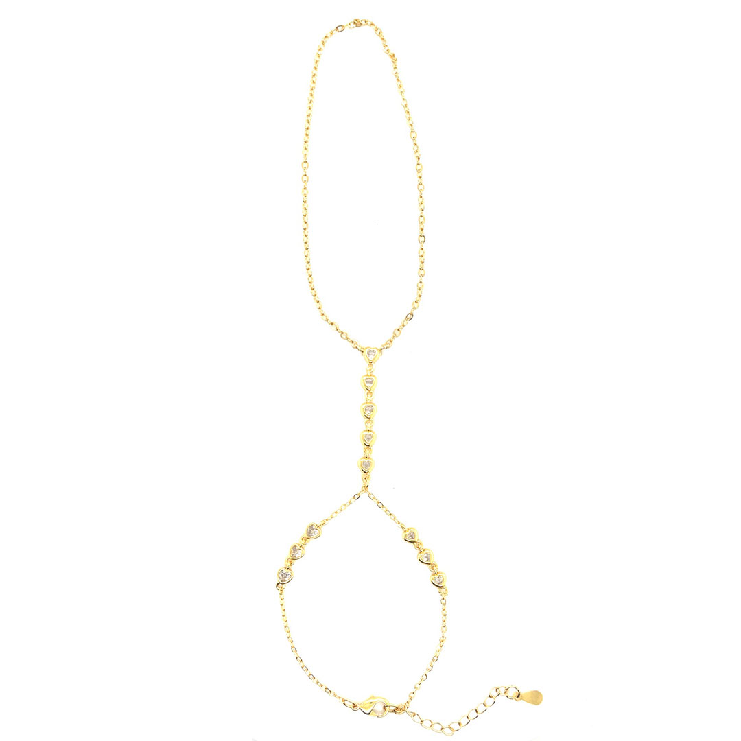 CZ Heart Hand Chain 6" + 1.5" Extension - Gold Plated