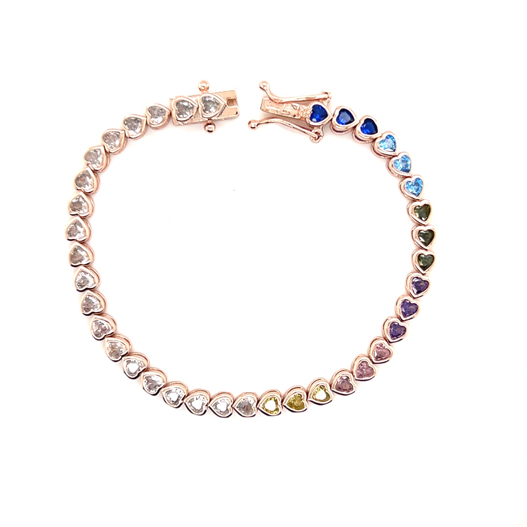 Multicolor Heart Tennis Bracelet - Rose Gold Plated