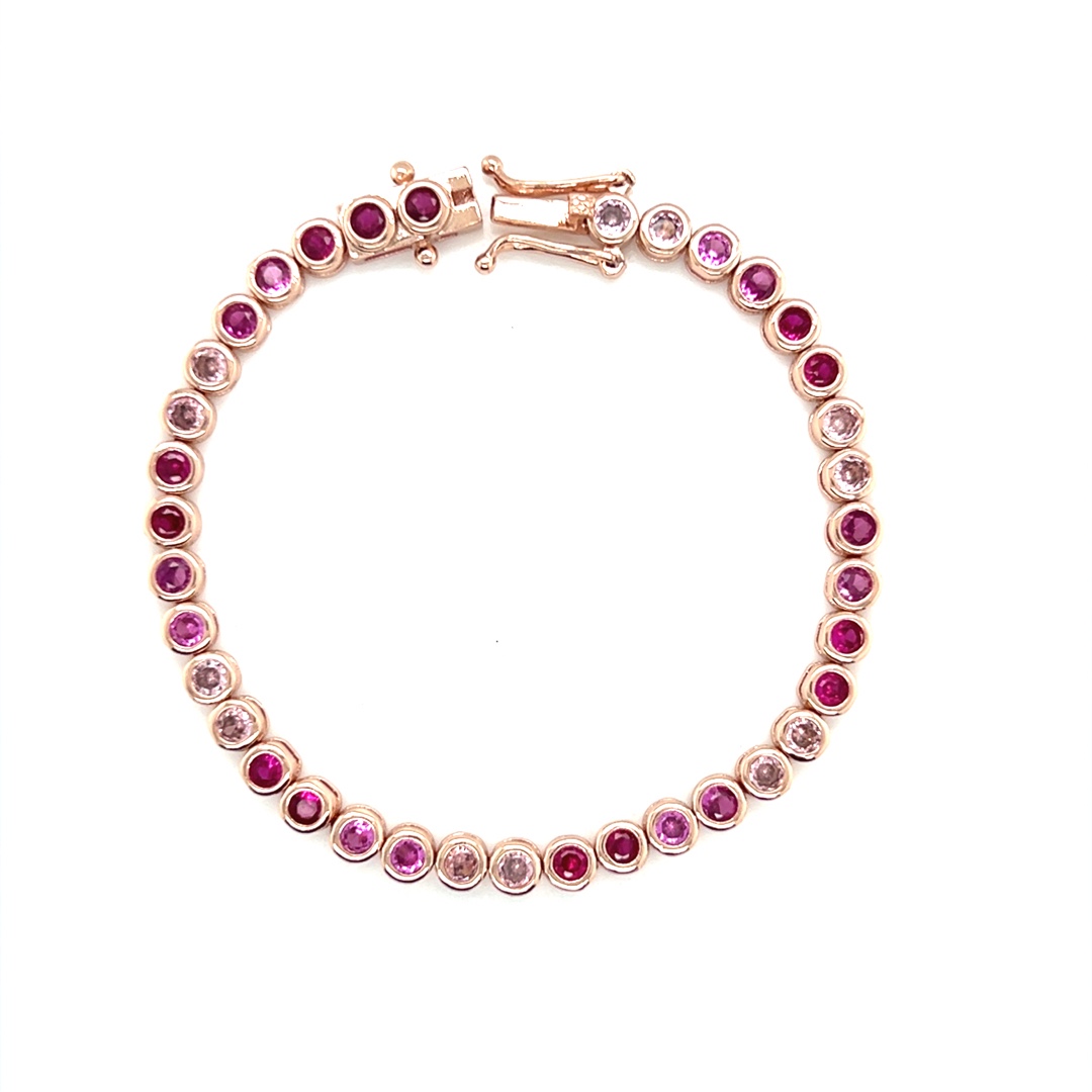 Pink CZ Round Tennis Bracelet - Rose Gold Plated