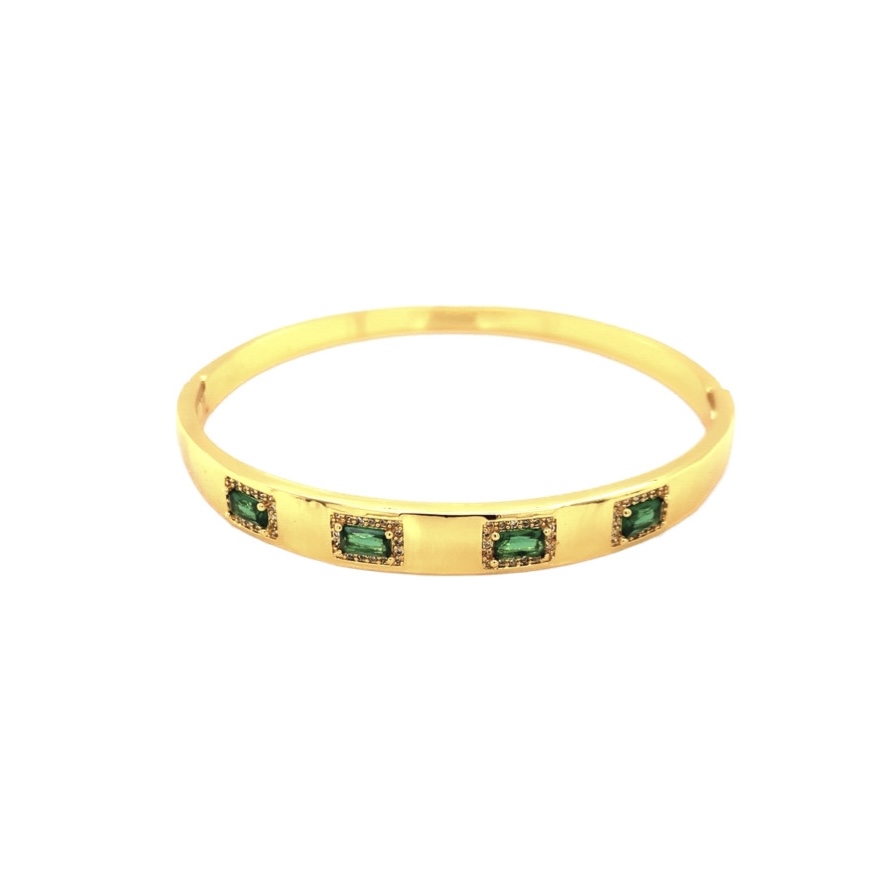 Green CZ Bangle - Gold Plated