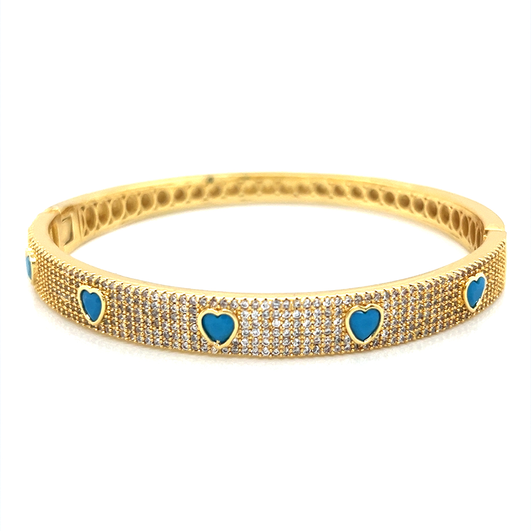 CZ Heart Bangle - Gold Plated