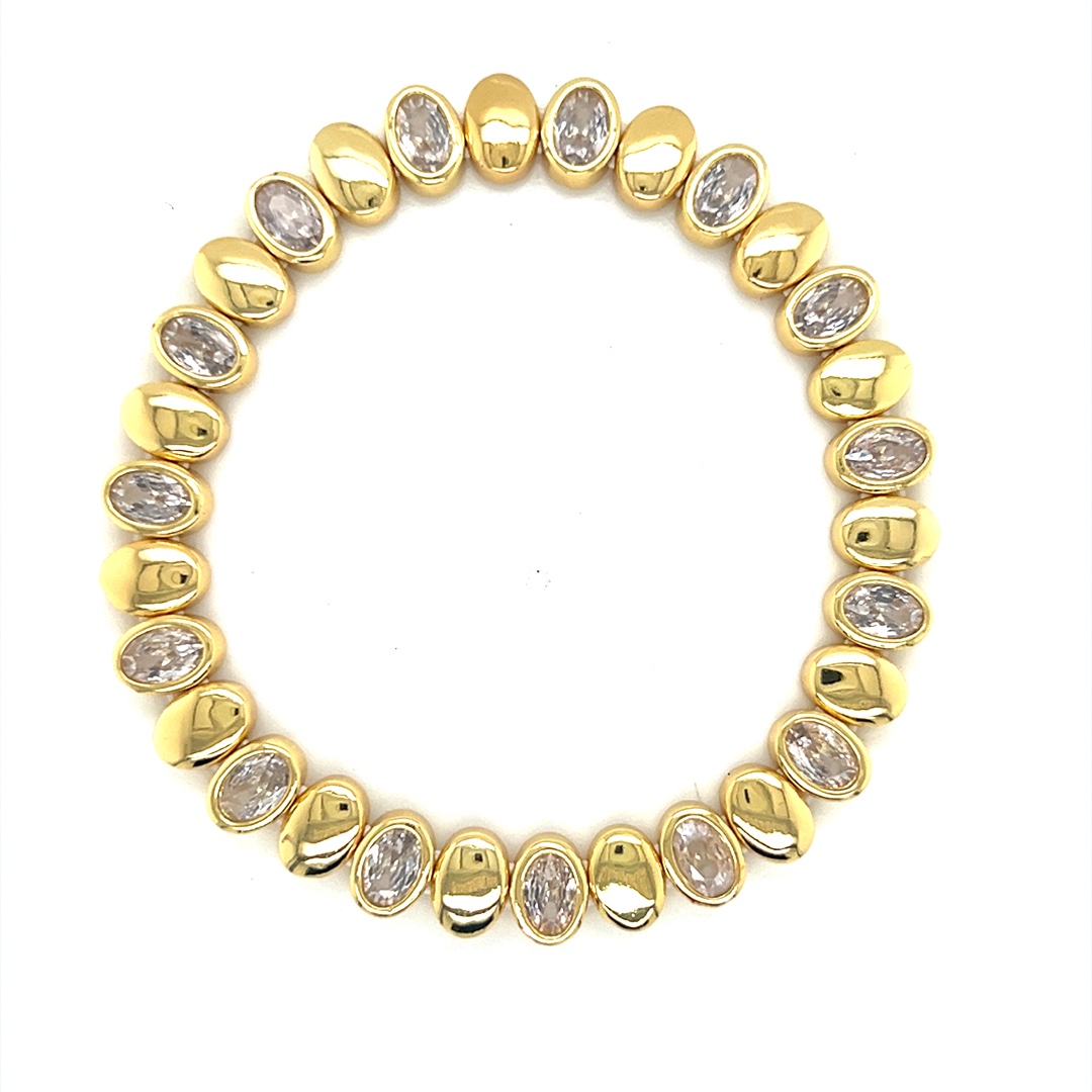 8mm Oval CZ Stretch Bracelet - Gold Plated