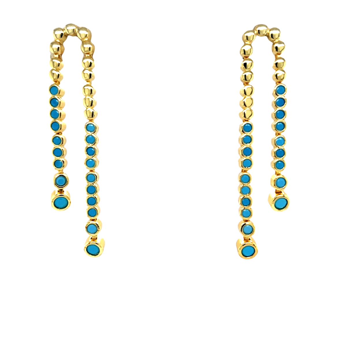 Teal Dangle CZ Earrings - Gold Plated