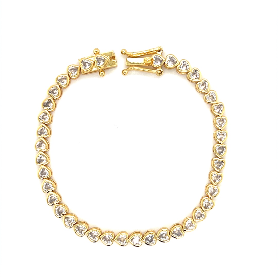 4mm CZ Heart Tennis Bracelet  - Gold Plated