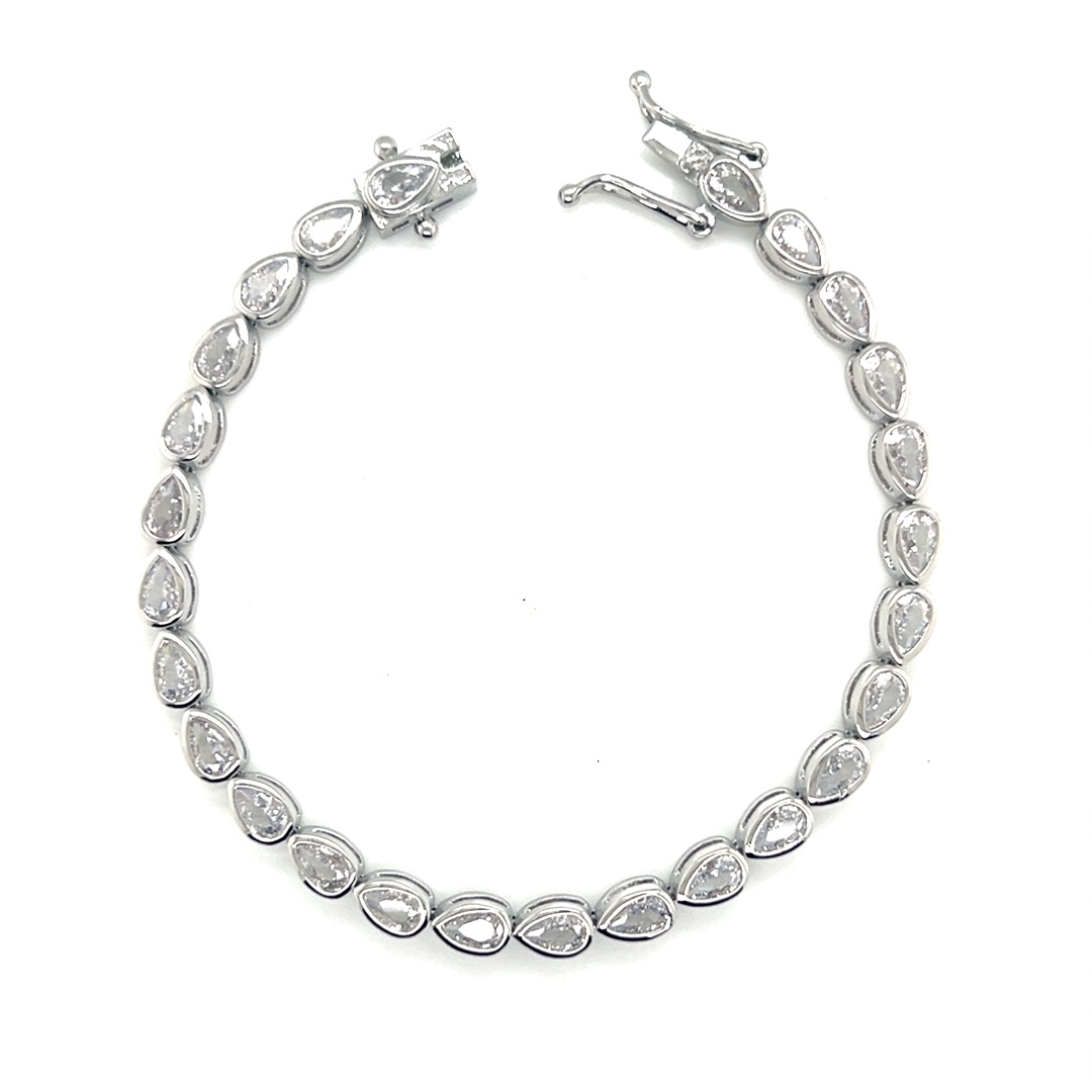 4mm CZ Teardrop Tennis Bracelet  - Silver Plated