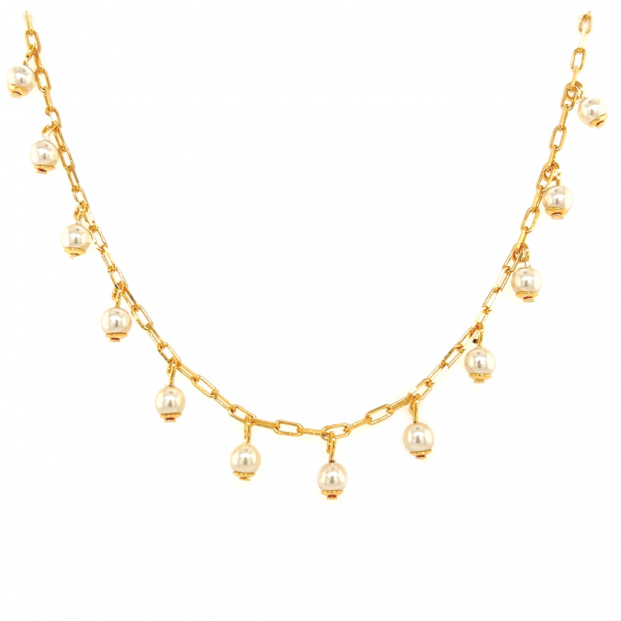 14" Gold Filled Paperclip Necklace with Dangling Pearls