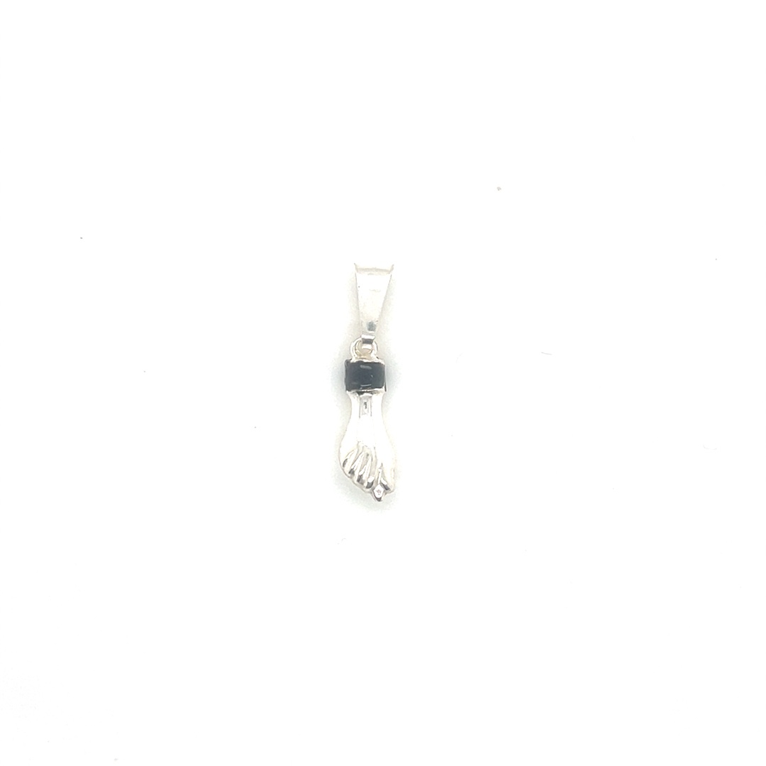 Black Enamel Figa Hand Pendant - Silver