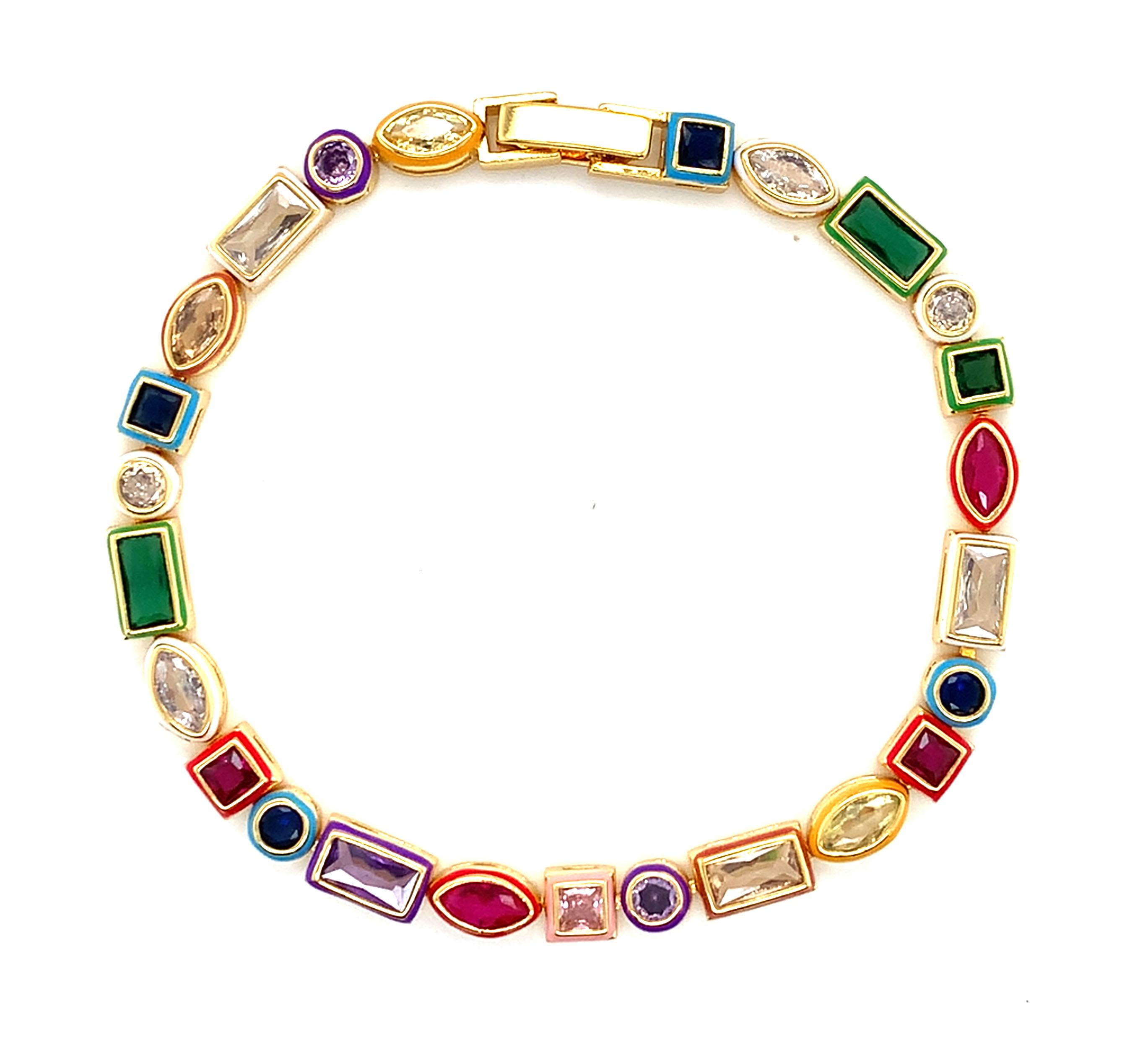 Multicolor CZ Tennis Bracelet - Gold Plated