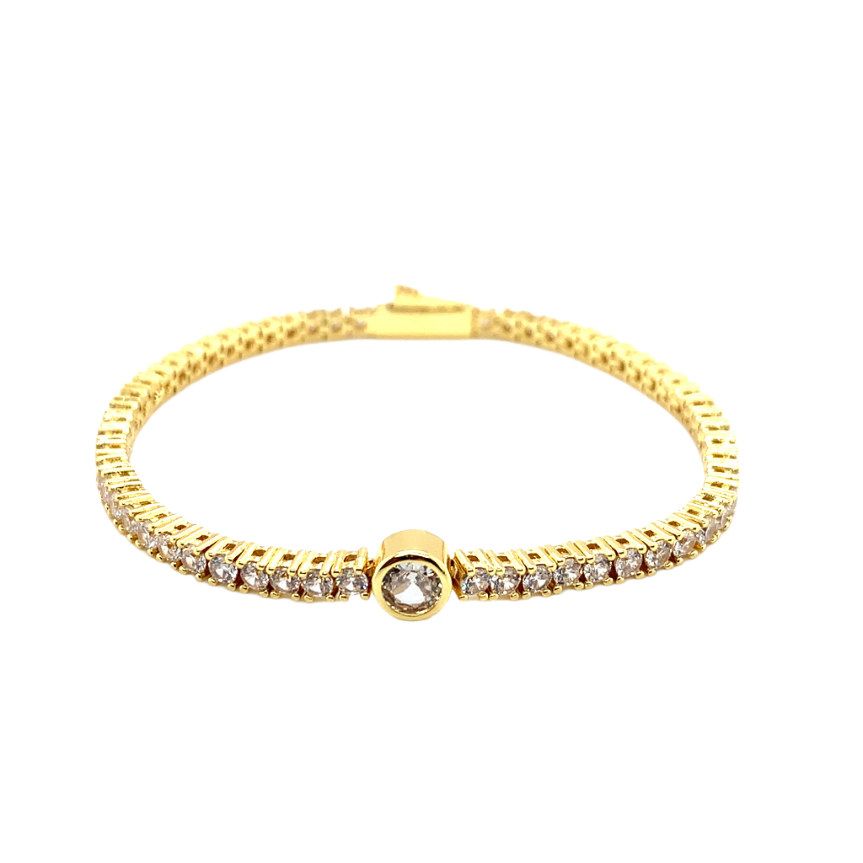 CZ Round Center Tennis Bracelet - Gold Plated