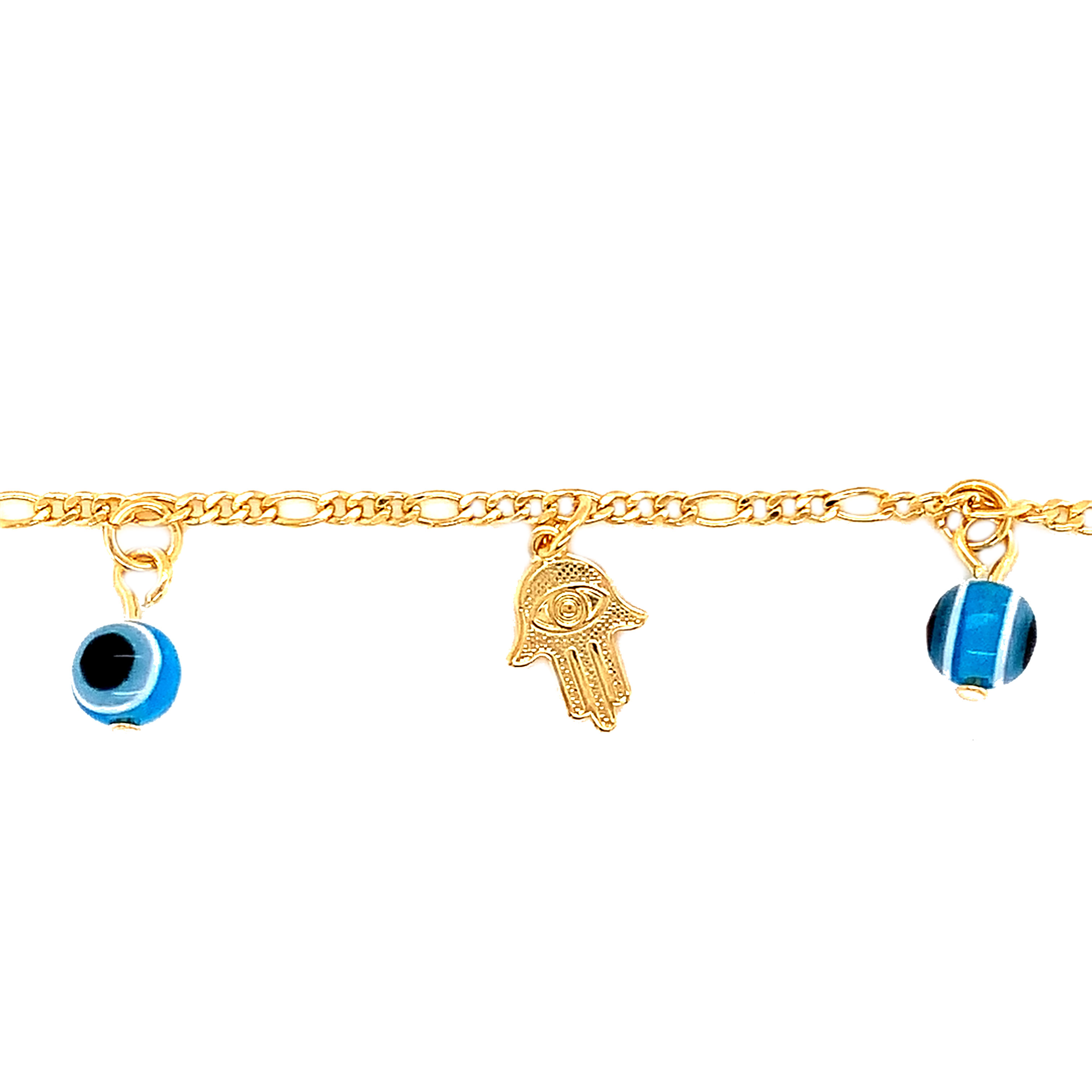 Dangling Hamsa & Lucky Eye Bracelet - Gold Filled