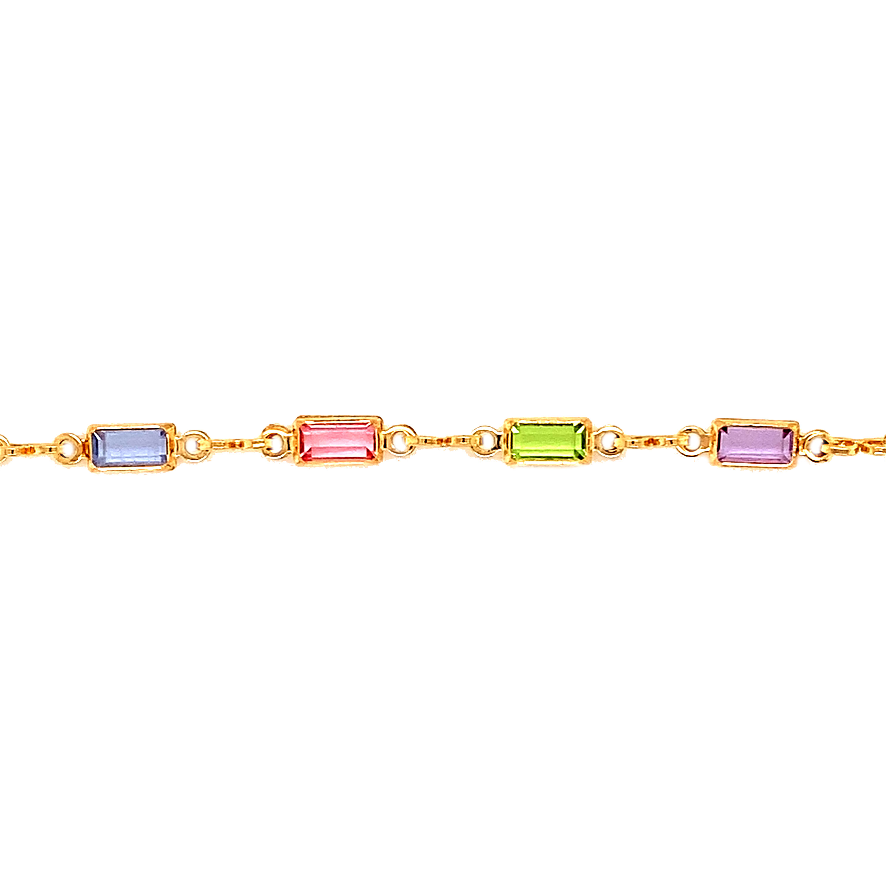 Rectangle Link Gemstone Anklet - Gold Filled