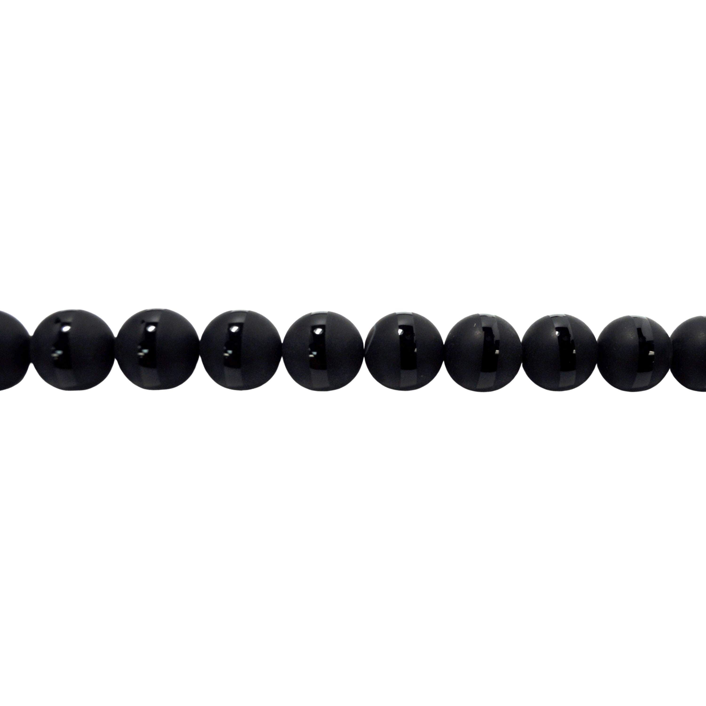 10mm Striped Black Frosted Black Onyx - Round