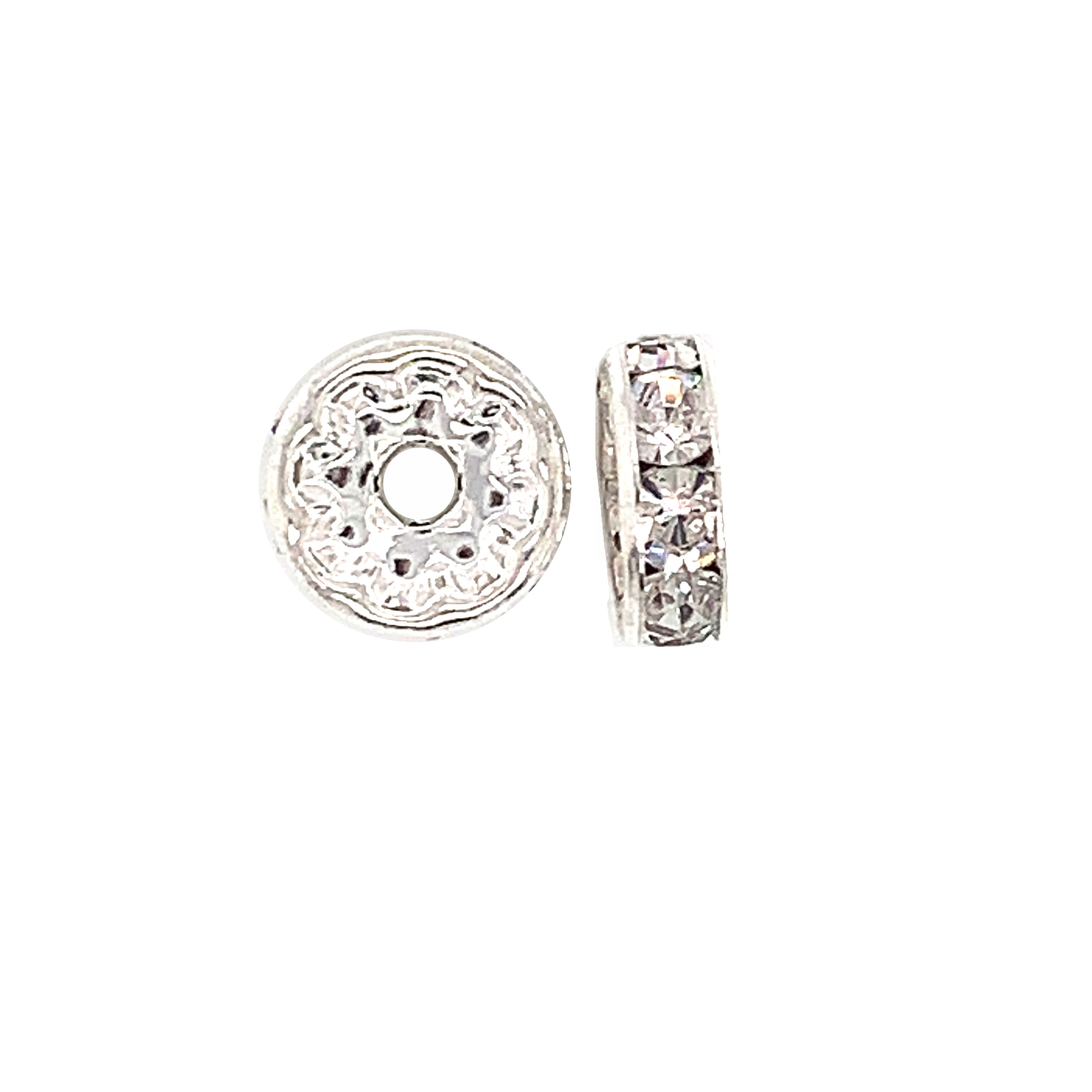 CZ 10mm Silver Tone Rondelle - Pack of 10