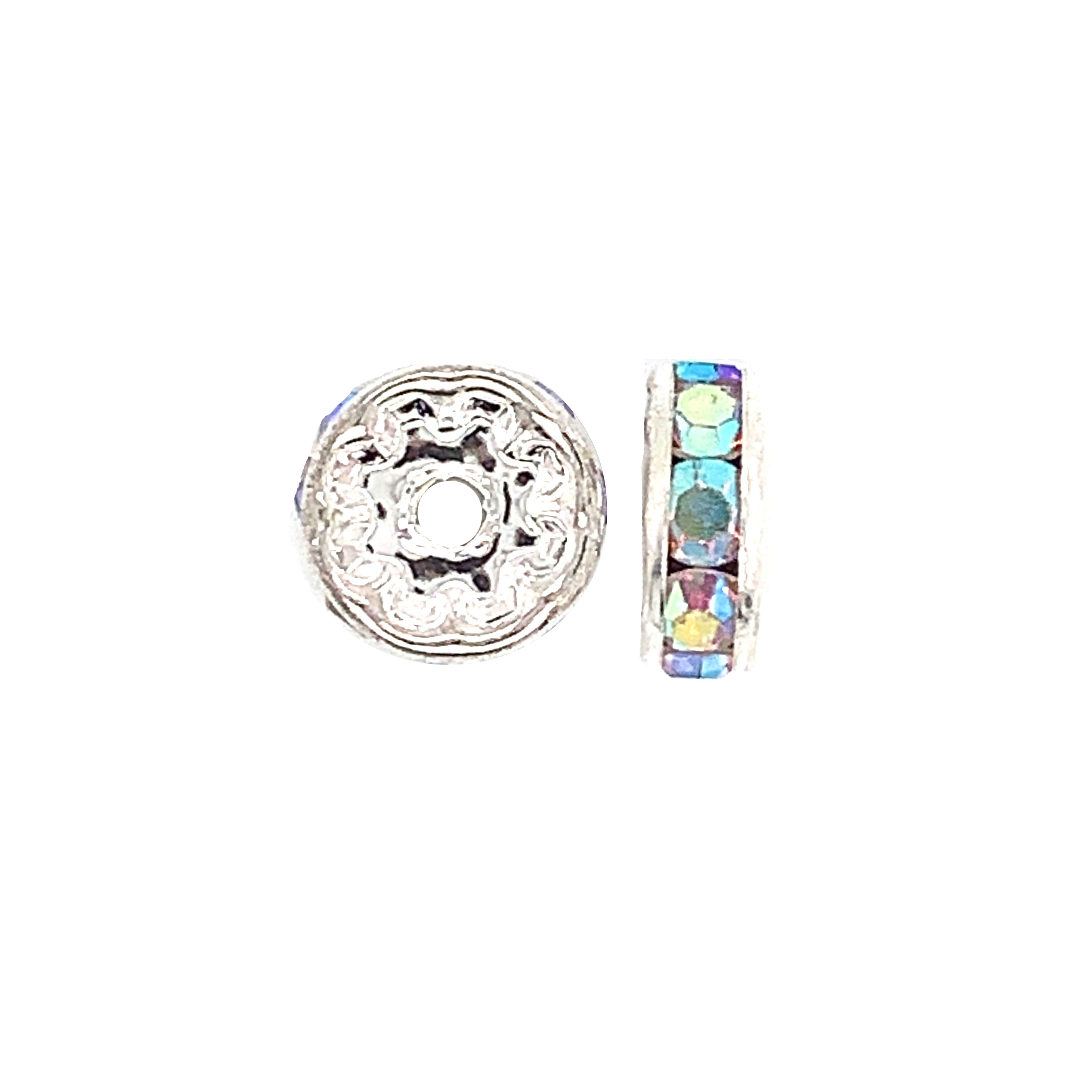 10mm AB Crystal Silver Tone Rondelle - Pack of 10