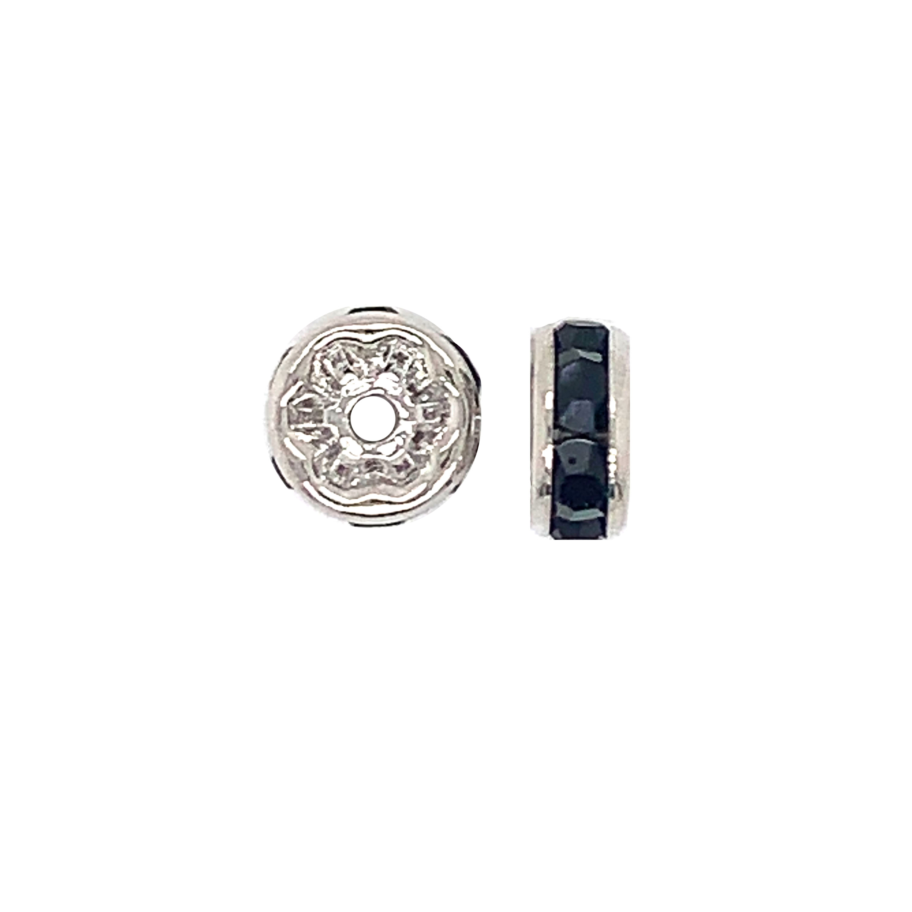 CZ Black 8mm Silver Tone Rondelle - Pack of 10