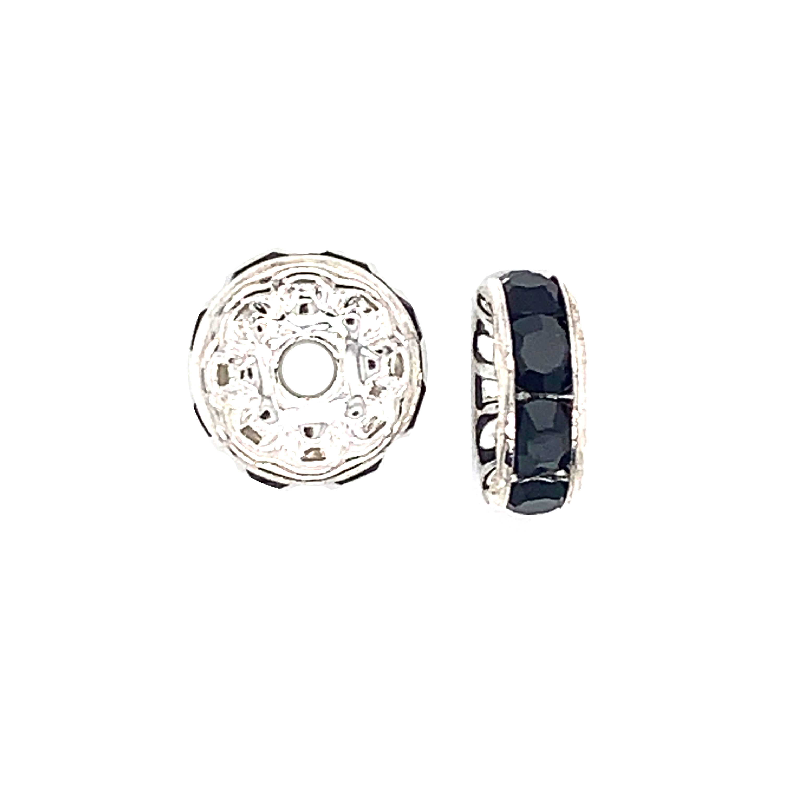 CZ Black 10mm Silver Tone Rondelle - Pack of 10