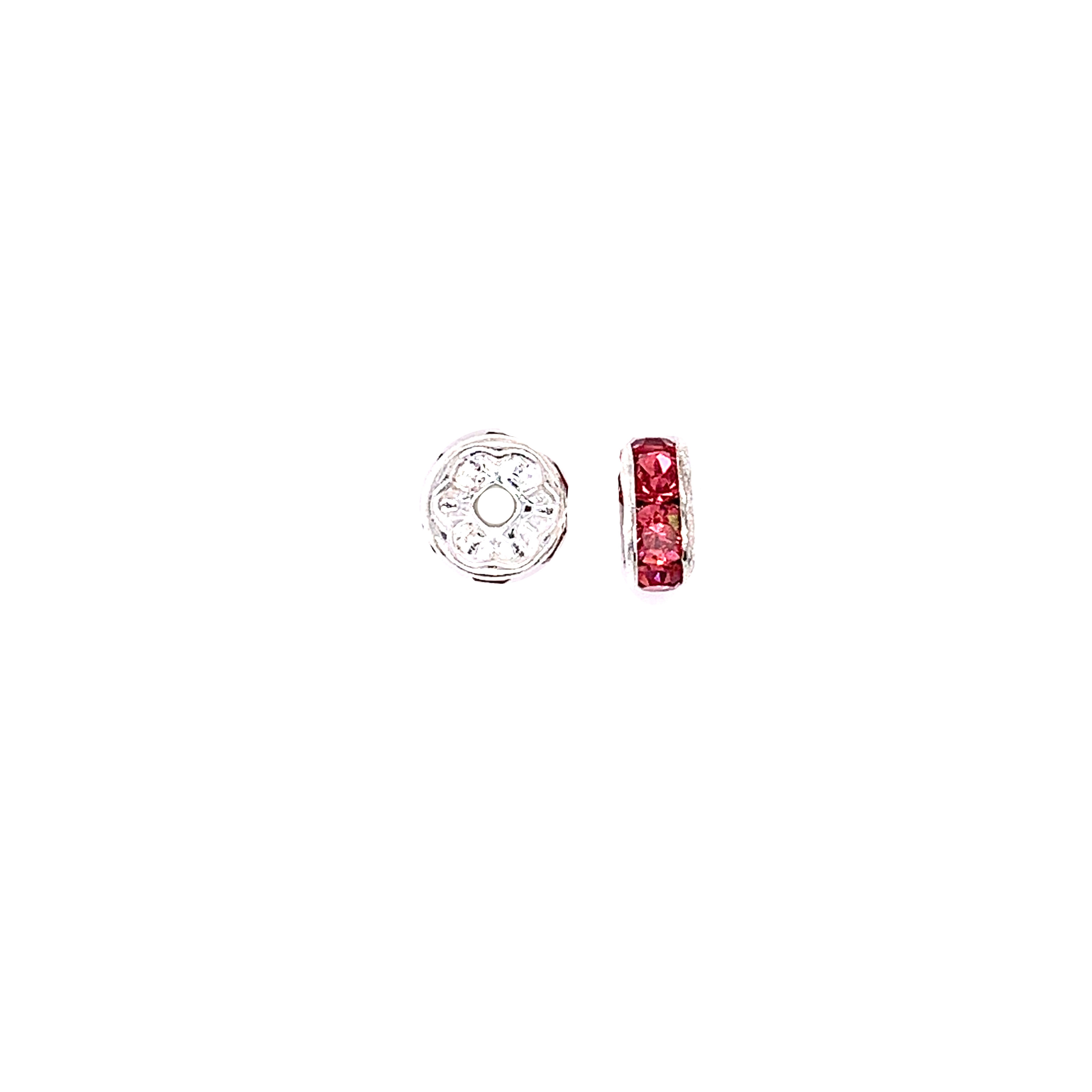 CZ Pink 10mm Silver Tone Rondelle - Pack of 10