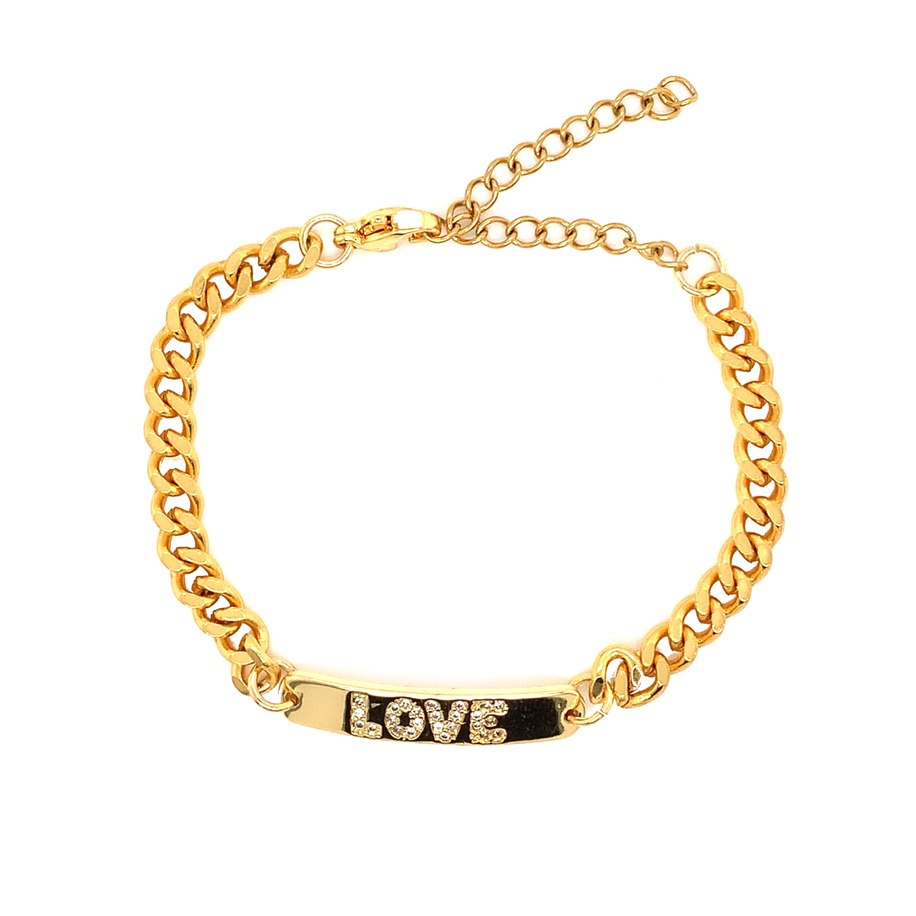 CZ Love Curb Bracelet - Gold Plated