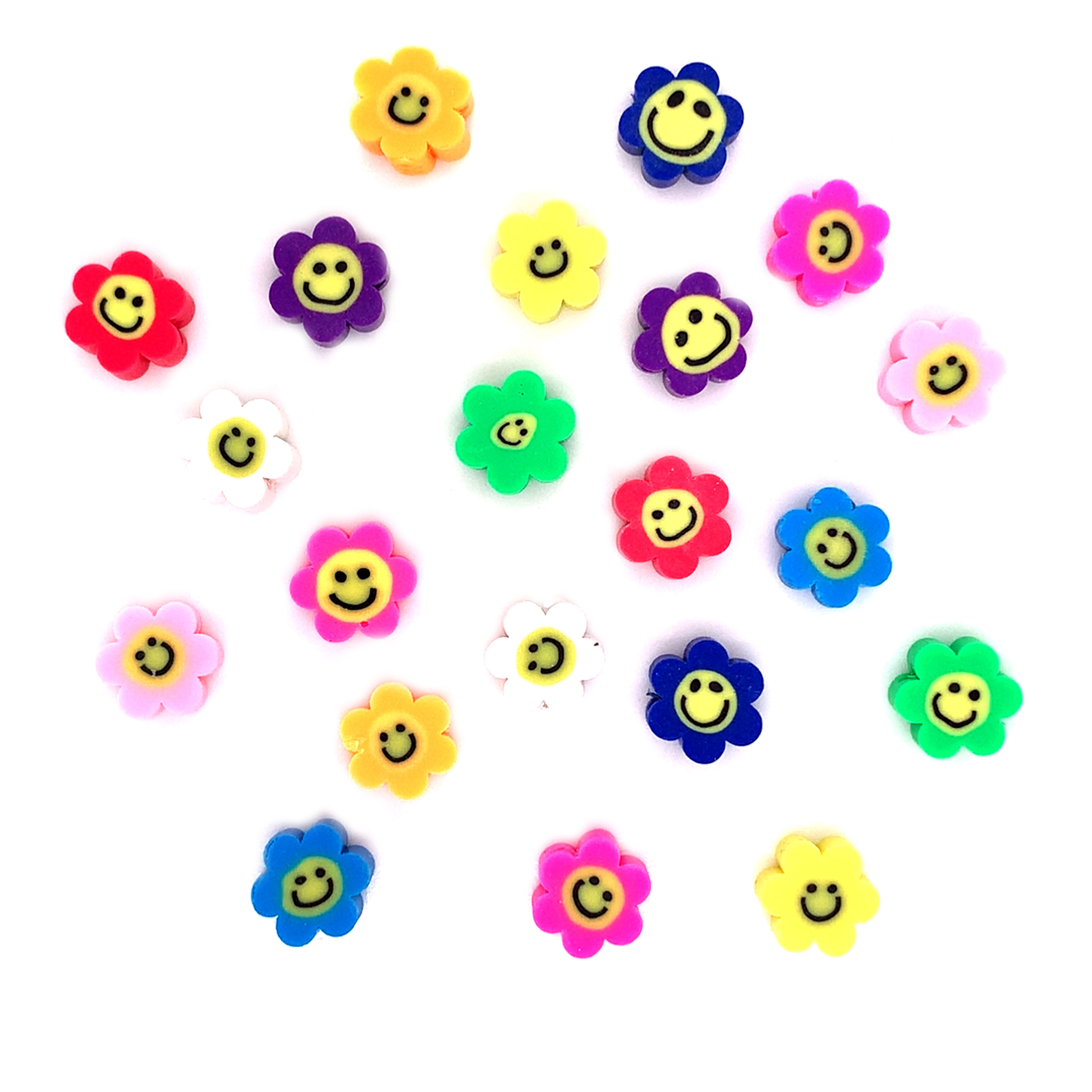 10mm Multicolor Polymer Clay Flower Smiley Beads - Approx. 100pcs