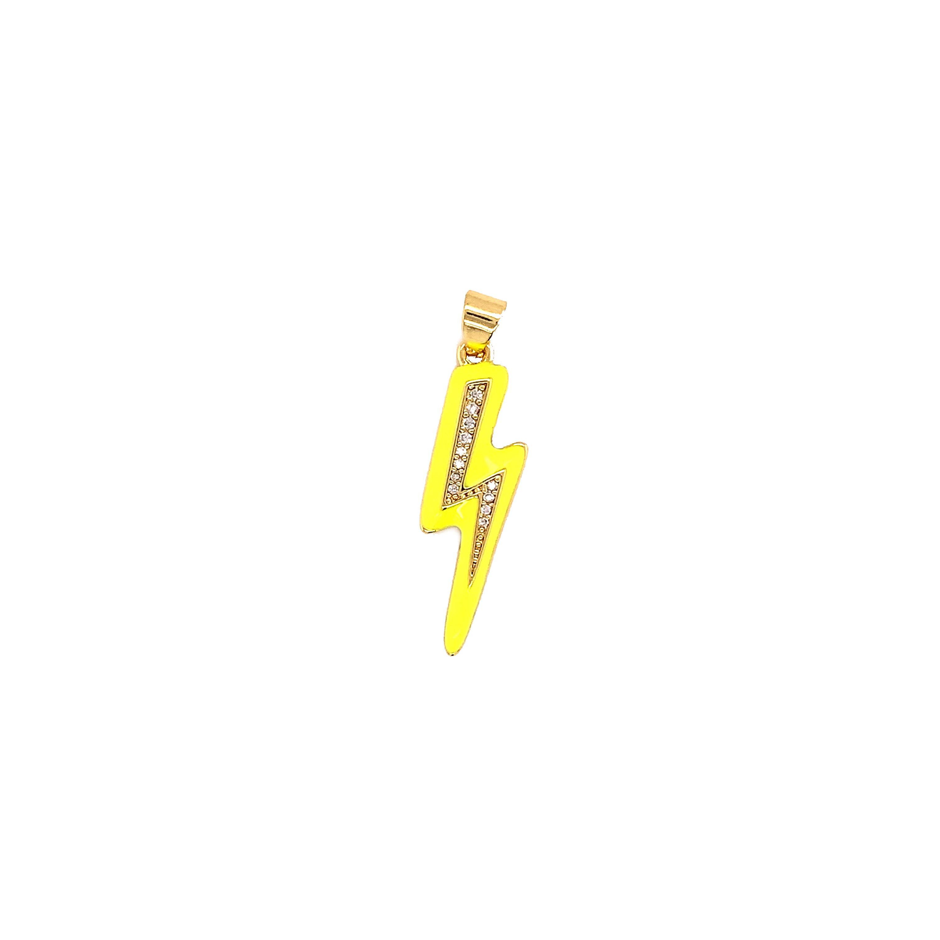 CZ Neon Yellow Enamel Bolt Pendant - Gold Plated