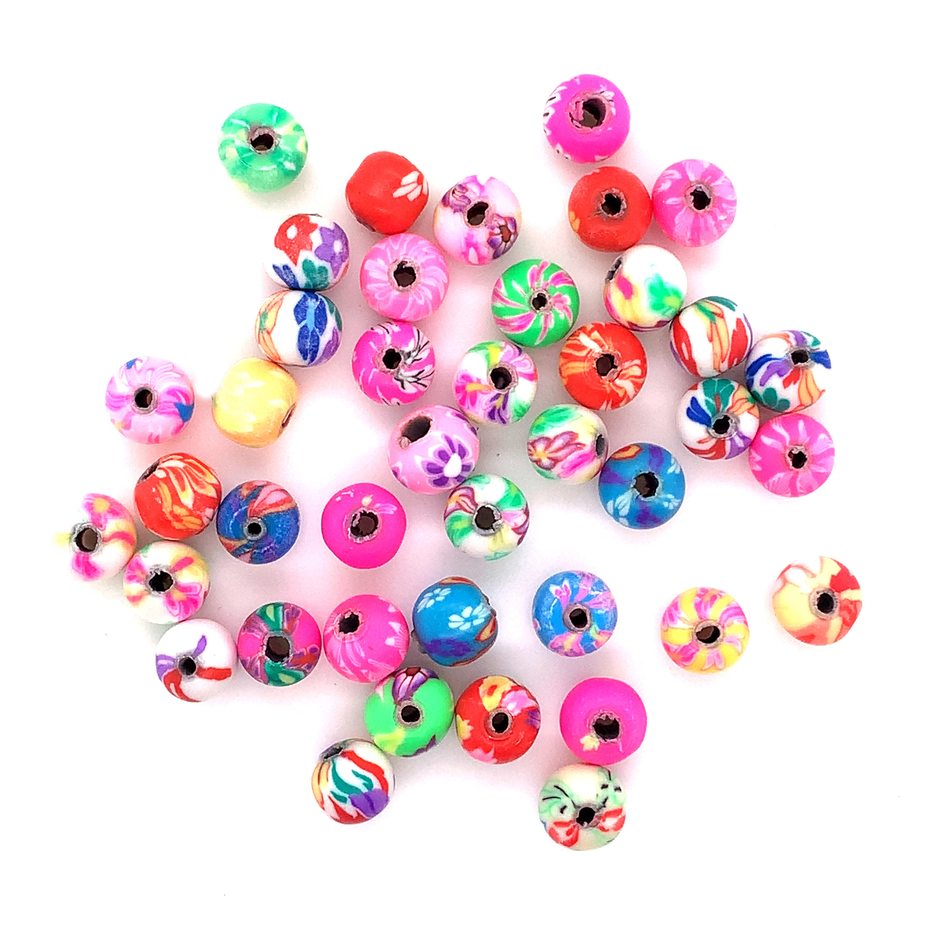 6mm Flower Pattern Clay Beads - 100 pcs