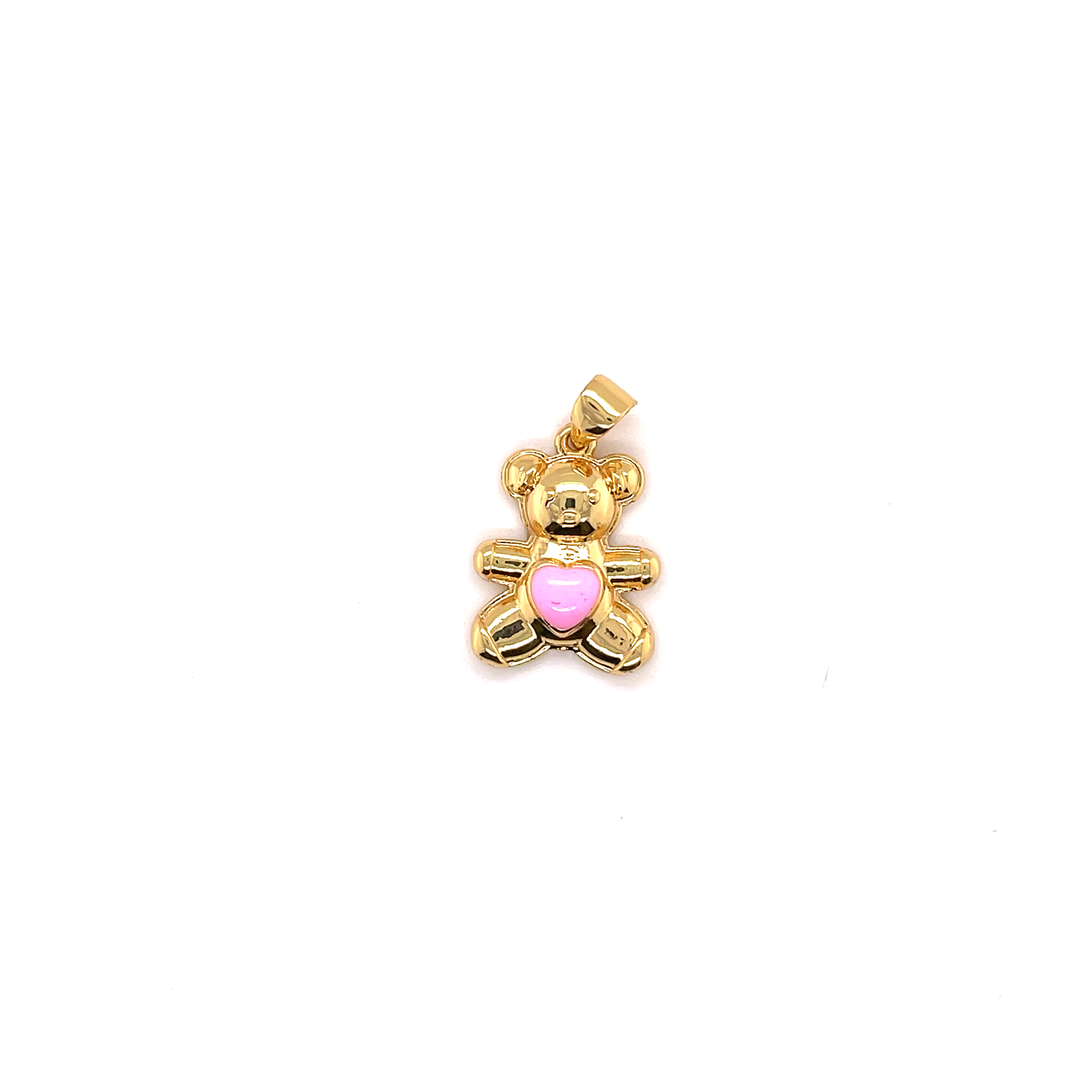Pink Enamel Teddy Bear Charm - Gold Plated
