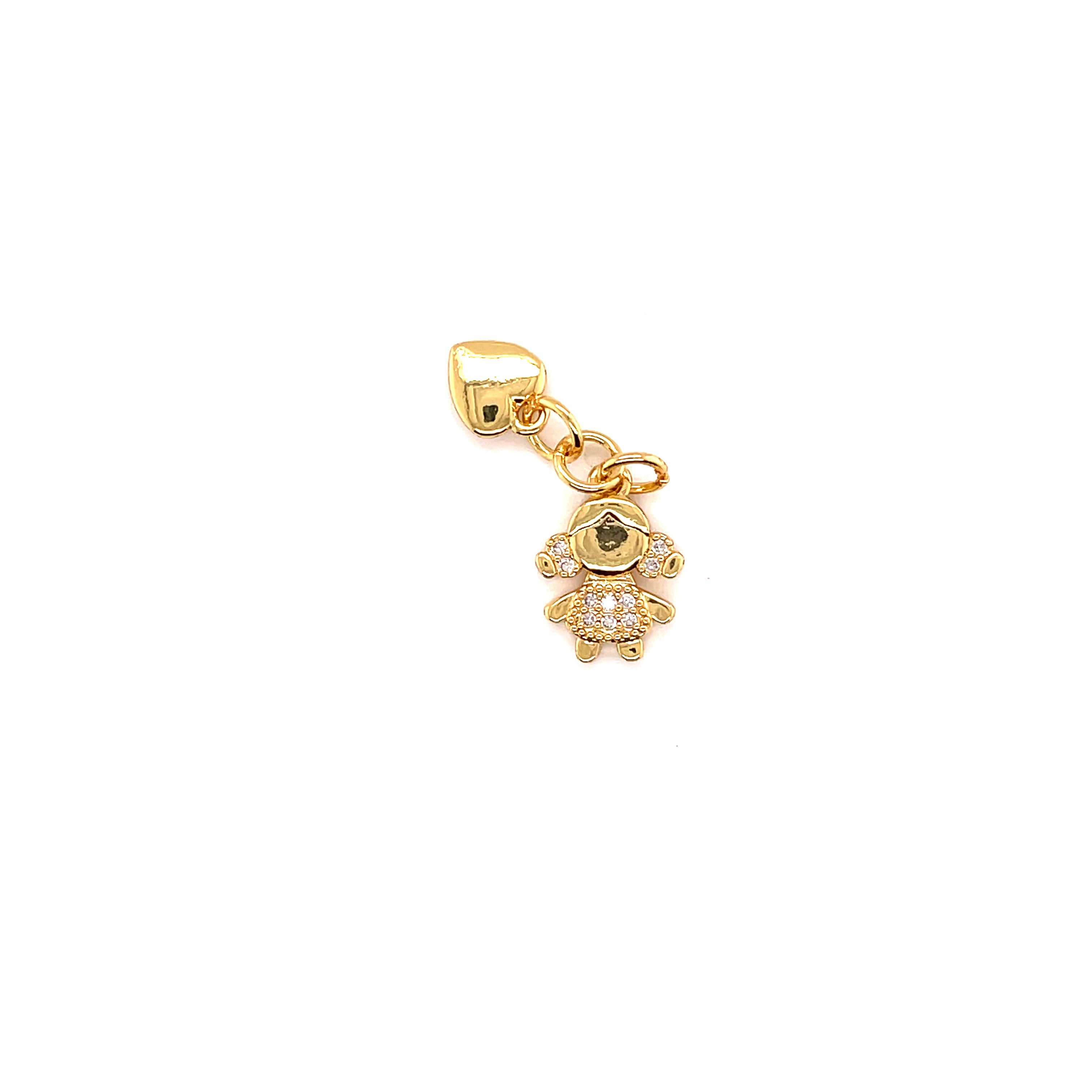 CZ Dangling Girl & Heart Charm - Gold Plated