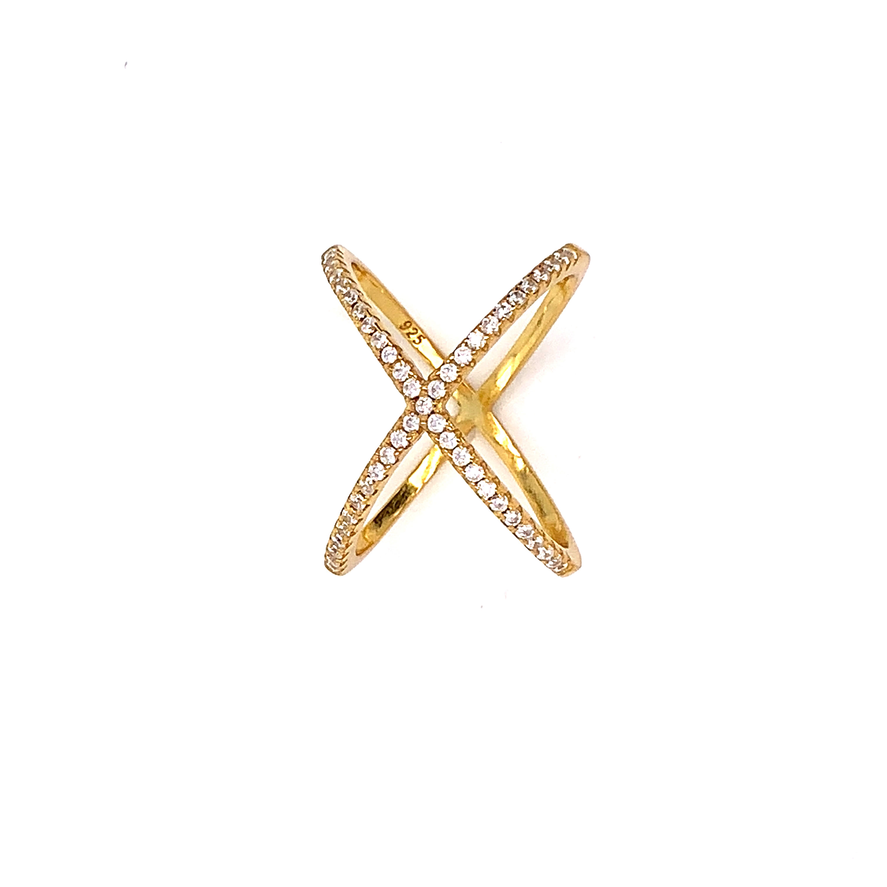 CZ X Ring  - Gold Plated