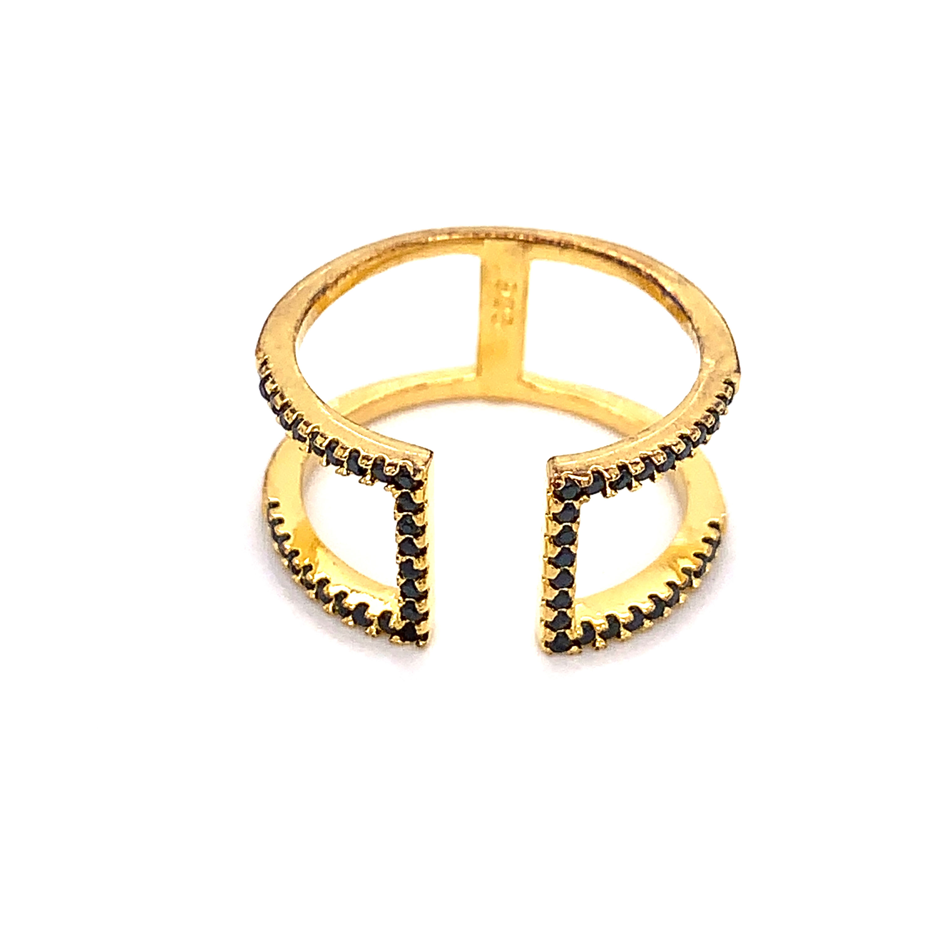 CZ Open Bar Adjustable Ring - Gold Plated