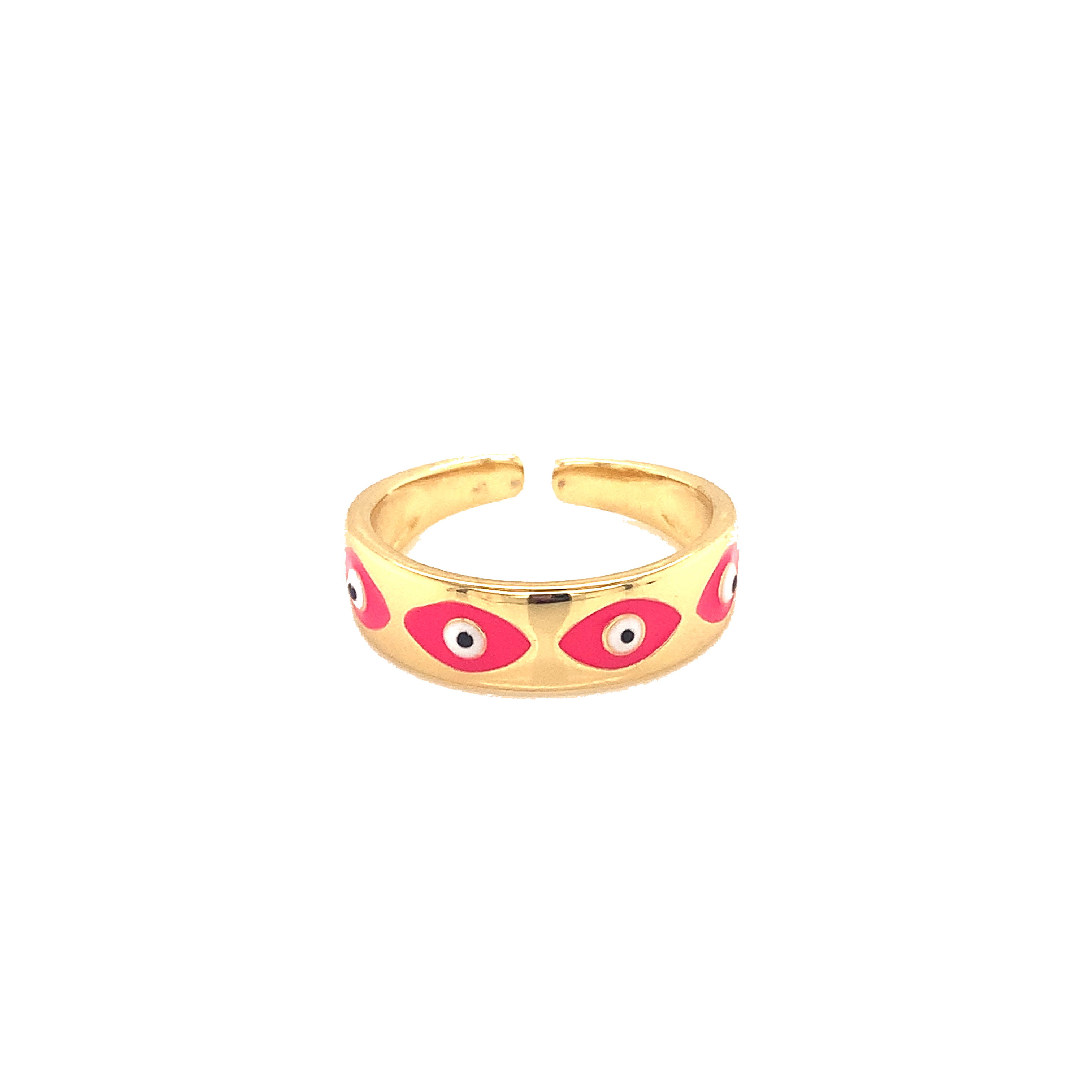 Pink Enamel Lucky Eye Adjustable Ring - Gold Plated