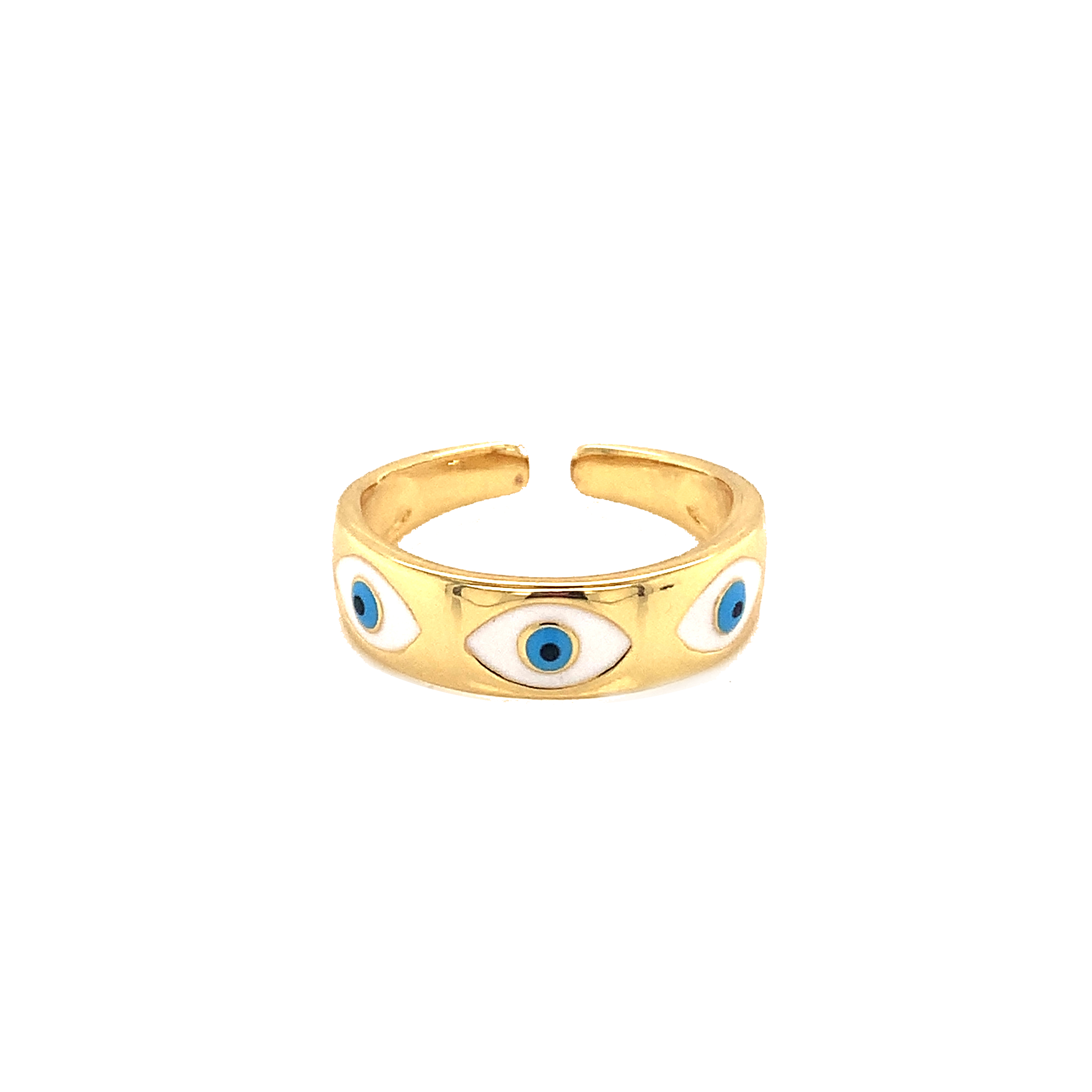 White Enamel Lucky Eye Adjustable Ring - Gold Plated
