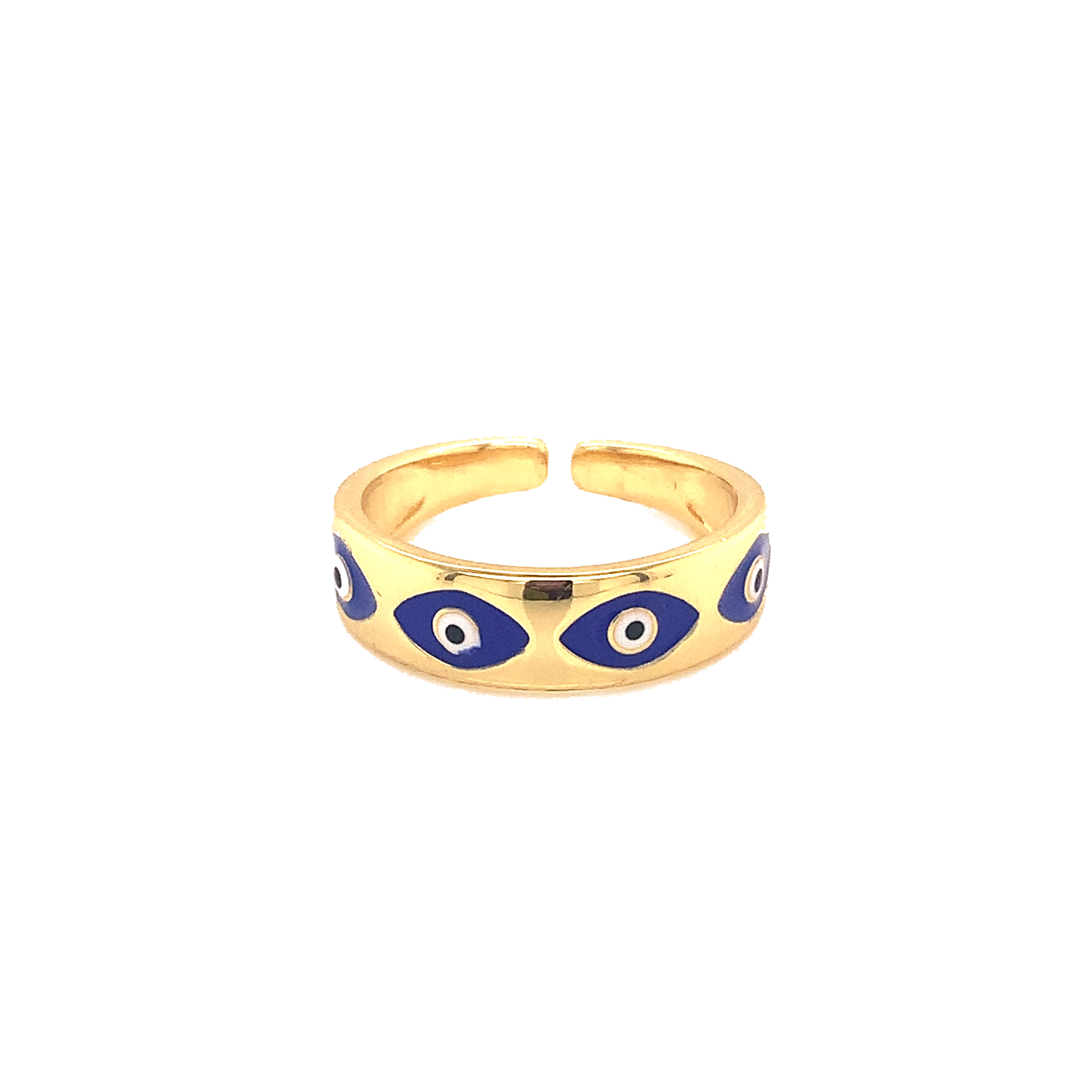 Blue Enamel Lucky Eye Adjustable Ring - Gold Plated