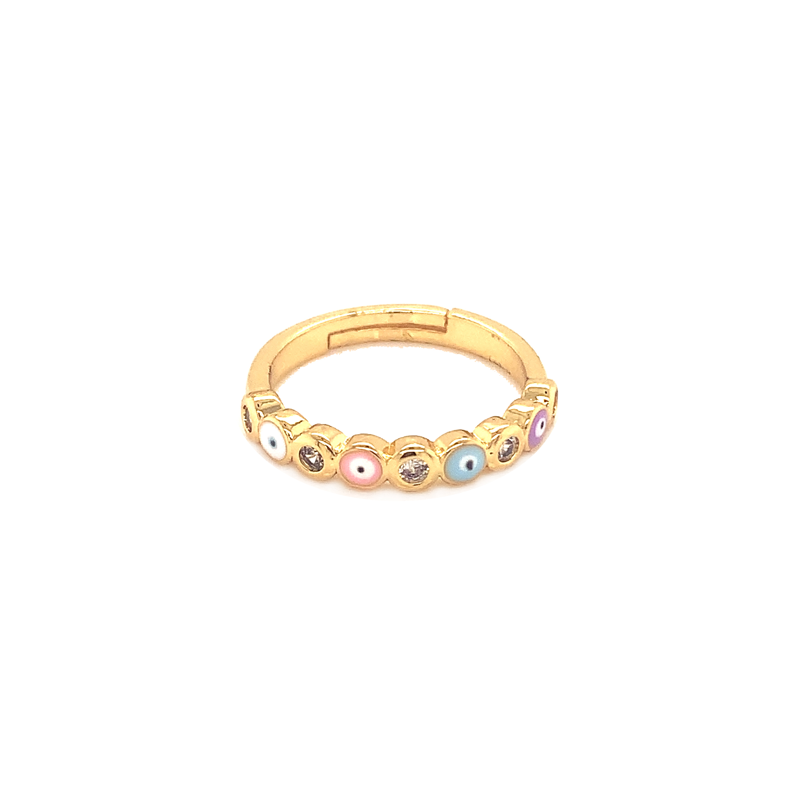 Multicolor Enamel CZ Lucky Eye Adjustable Ring - Gold Plated